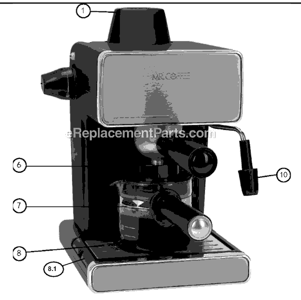 Page A Diagram and Parts List for BVMC-ECM260  Mr Coffee Espresso Machine